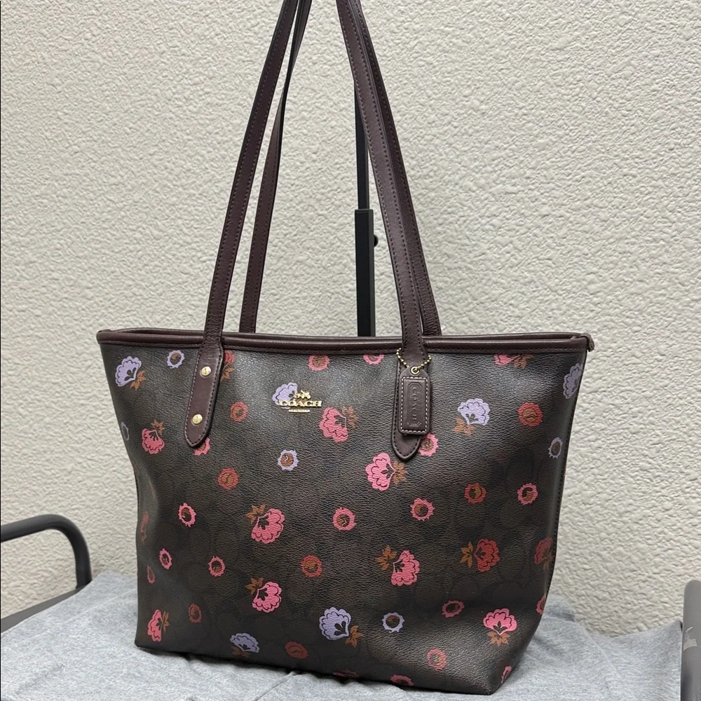 Coach Brown Floral Tote Bag - Picture 1 of 15